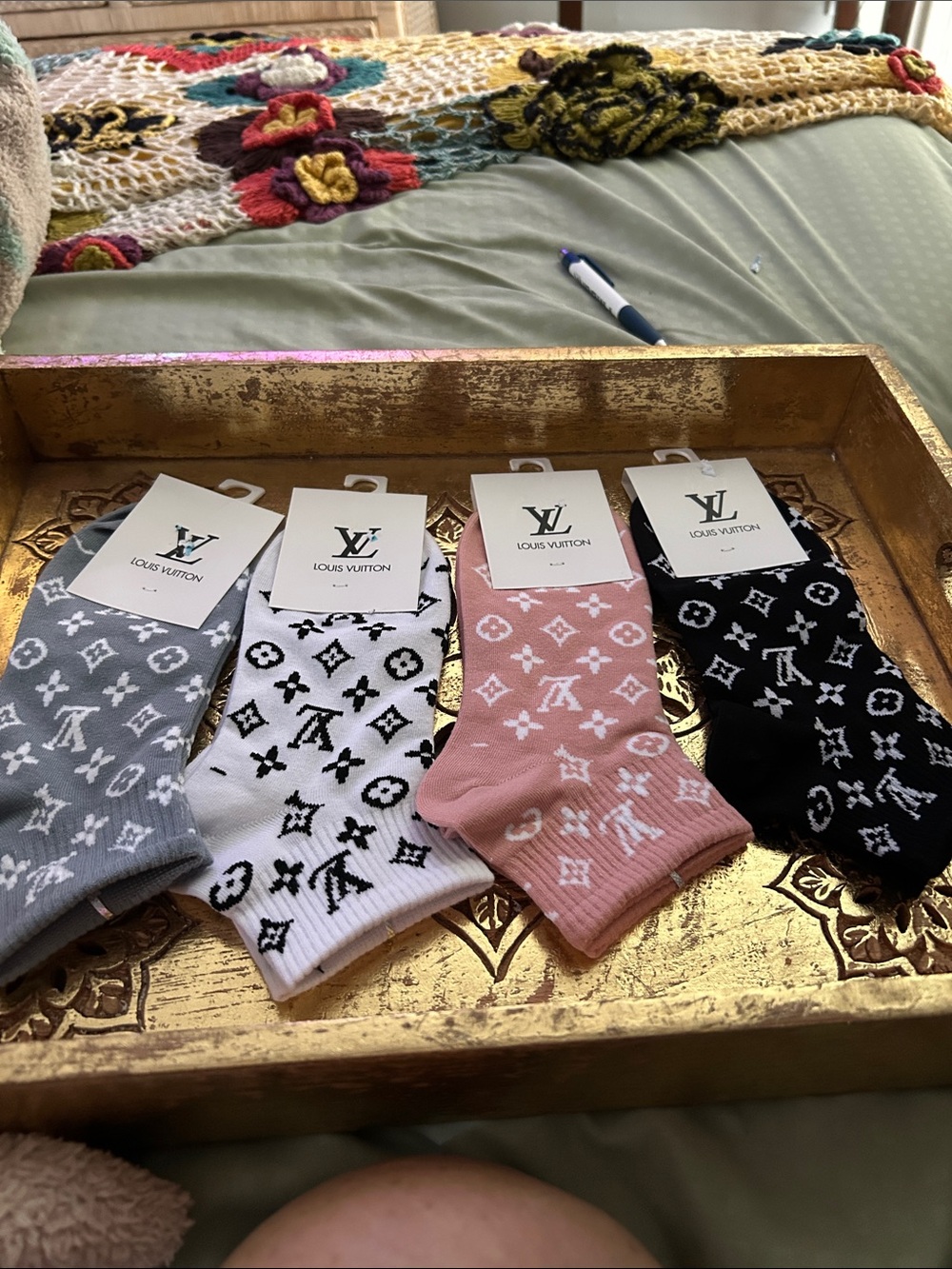 Last Set of 4 different colors of Louis Vuitton Monogram Crew Socks –
